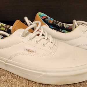 Vans White Canvas Sneakers with Brown Accents